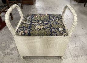 White Wicker Painted Bench