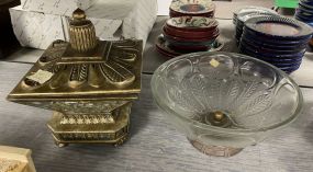Gold Decorative Center Piece Trinket Box and Glass Center Piece Fruit Bowl