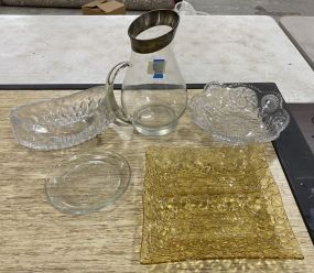 Group of Glass Pitcher, Bowls, and Tray