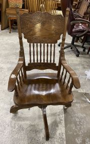 Vintage Pressed Oak Back Rolling Desk Chair