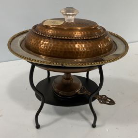 Hammered Style Brass Warmer Dish with Stand