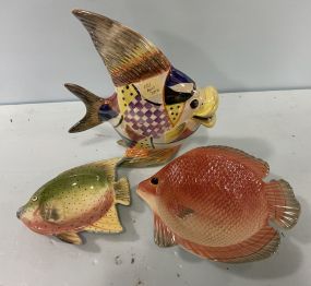 Pottery Hand Painted Fish and Fish Bowls
