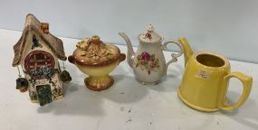 Halls Pitcher, Ceramic Bird House, Pitcher, and Compote