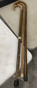 Three Vintage Wood Walking Canes