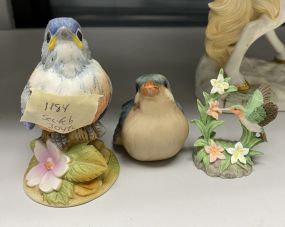 Two Ceramic Pottery Birds and Resin Hummingbird