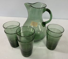 Green Glass Water Pitcher Set