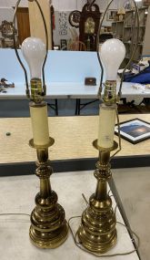 Pair of Mid Century Brass Candle Stick Lamps