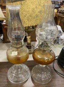 Two Vintage Glass Oil Lamps