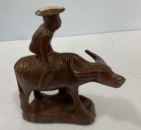 Wood Carved Water Buffalo Sculpture