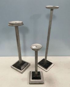Three Modern Silver Painted Candle Stands