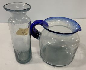 Hand Blown Glass Pitcher and Flower Vase