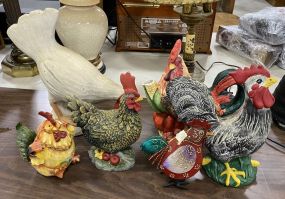 Group of Decorative Rooster and Chickens