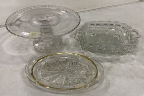 Cake Stand, Two Pressed Glass Bowls and Tray