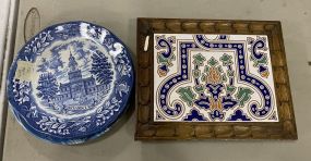 Blue and White Plates and Hot Plate Footed