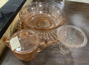Pink Depression Glass Bowl, Compote, and Sugar