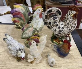 Group of Ceramic Roosters, and Glass Roosters