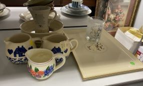 Glass Tray, Stoneware Pitchers and Bowl