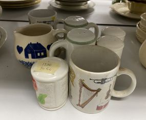 Ceramic Pitcher, Mugs, and Shakers