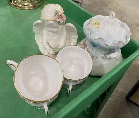 Porcelain Cups, Jar, and Ceramic Angel
