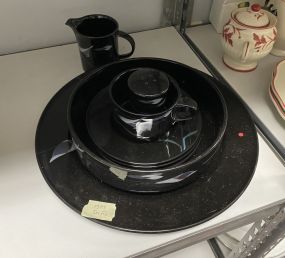 Mikasa Galleria Opus Black Plates, Bowl, Saucers, Creamer, Cup