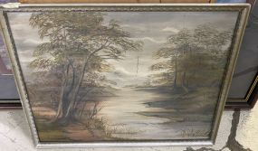 1937 Landscape Painting of Canvas
