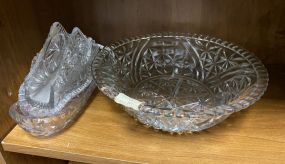 Pressed Glass Serving Bowl, Napkin Holders, and Dish
