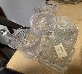 Vintage Pressed Glass Cups, Creamer, and Dishes