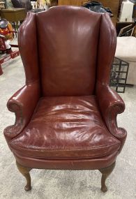 Henredon Co. Leather Queen Anne Style Wing Back