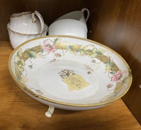 Nippon Hand Painted Footed Bowl and Assorted Cups