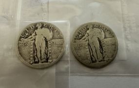 Two No Dates Standing Liberty Quarter Dollars