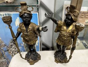 Pair of Blackamoor Cast Bronze Candlestick Statues