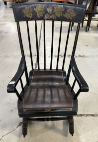 Vintage Nichols & Stone Style Black Harvest Stenciled Hitchcock Rocker