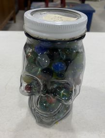 Glass Skull Jar with Marbles