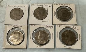 1973, 1973, 1971, 1974, 1974, and 1974 Kennedy Half Dollars