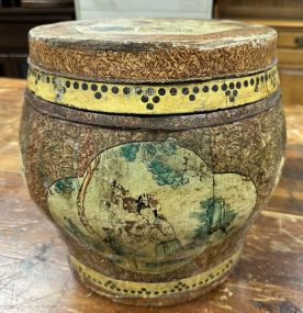 Antique Hand Painted Chinese Rice Barrel