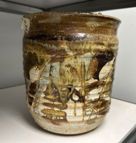 Signed Hand Painted Stoneware Pottery Vase