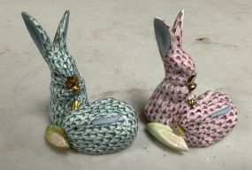 Pair of Herend Hand Painted Rabbits