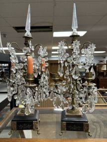Pair of Brass and Crystal Boudoir Candelabras