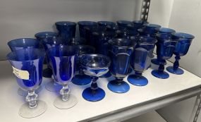 Group of Blue Glass Drinking Glasses