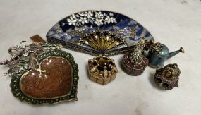 6 Jay Strongwater Enamel Trinket, Heart Dish, and Fan