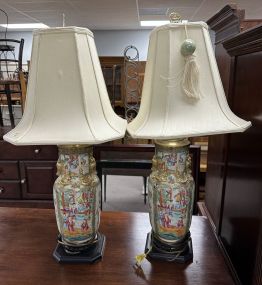 Pair of Hand Painted Chinese Porcelain Vase Lamp