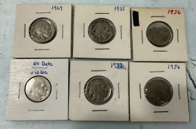 1936, 1929, 1935, 1936, 1937, and No Date Visible Buffalo Nickels