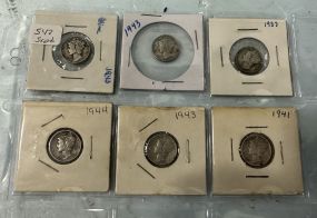 1937, 1943, 1944, 1943, 1941, and 1943 Mercury Dimes