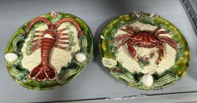 Majolica Style  Crab and Lobster Wall Plates