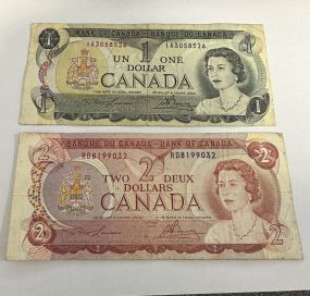 1973 and 1974 Bank of Canada One and Two Dollar
