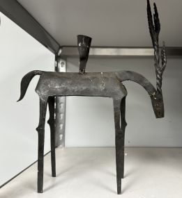 Vintage Brutalist Forged Iron Deer Candle