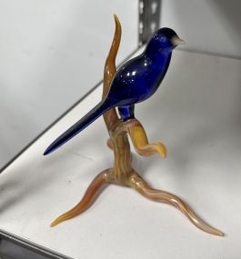 Glass Blue Bird on Limb