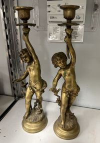 Modern Brass Color Figural Candlesticks