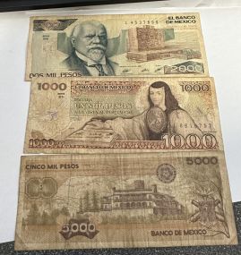 2000 Dos Mil Pesos, 1000 El Banco De Mexico, and Cinco Mil Pesos 5000