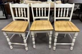 Three White and Pine Bar Stools